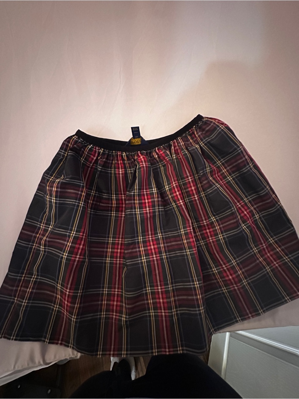 Ralph Lauren Navy, Red and Yellow Plaid Elastic-Waist Skirt